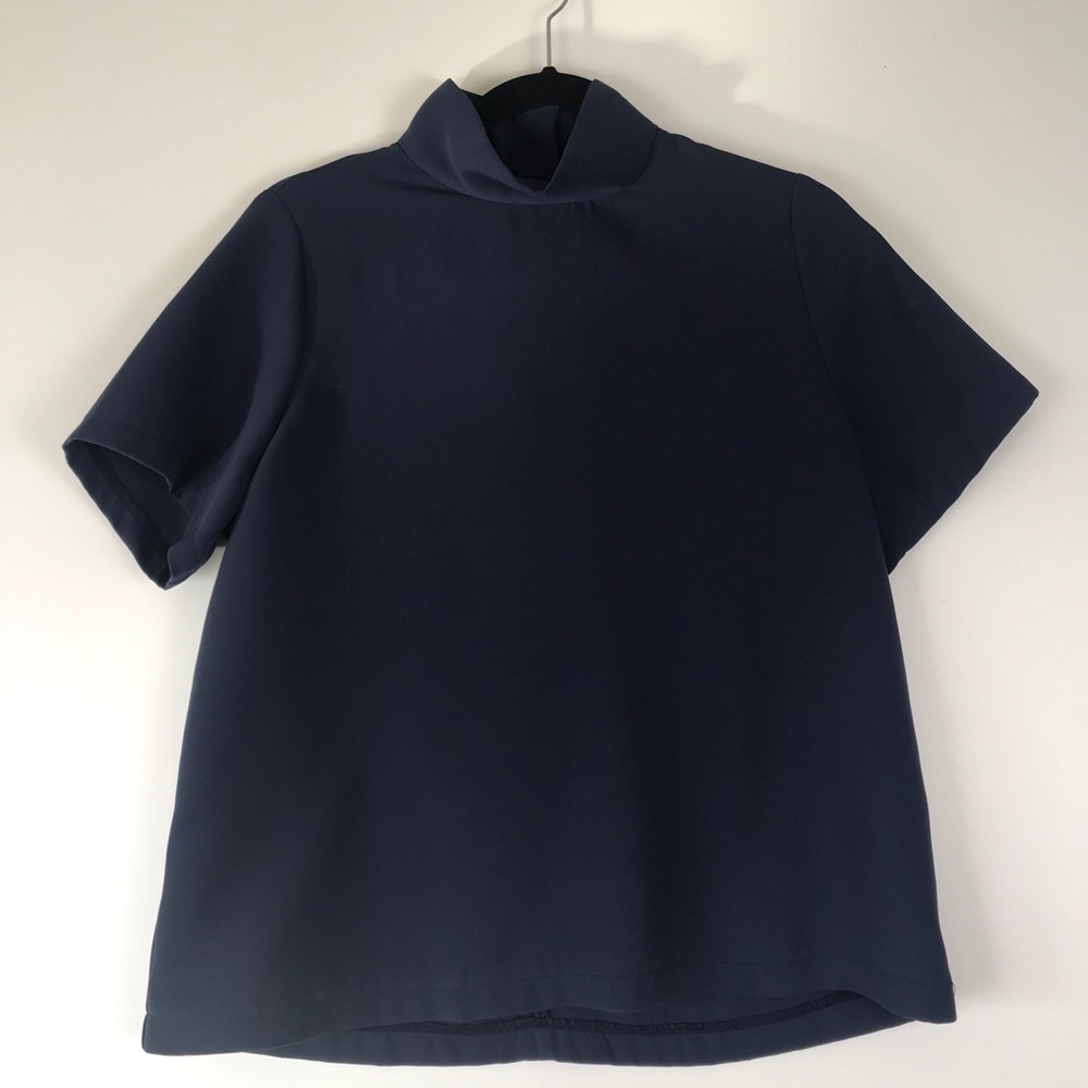 Blue Short Sleeve Turtleneck Top